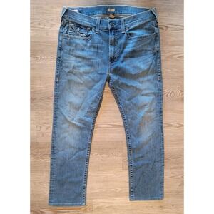 True Religion Jeans‎ Mens 38x32 Ricky Relaxed Straight Light Blue Wash Comfort